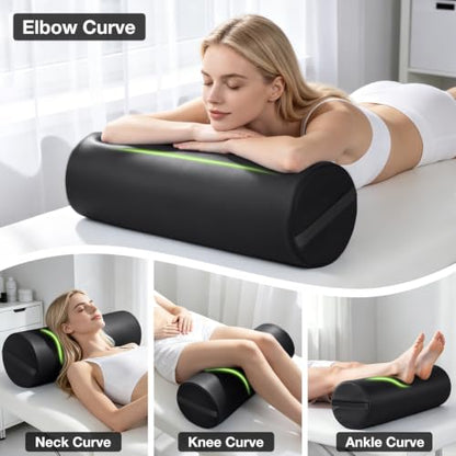Full Round Bolster Pillow, 26" x 9" PU Leather Massage Table Bolster | Massage Pillow with Strap Handle for Knee Back Ankles Pain Relief, Comfortable Leg Bolsters Cylinder Pillow for Home/SPA/Yoga - color: 9“ Full Round - Black