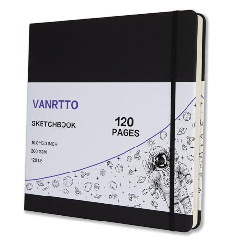 Vanrtto Hardcover Square Sketch Book, Mixed Media Sketchbook 10x10 Inch | Hardcover Square Sketchbook 120lb/200GSM Sketchbook Drawing Paper for Watercolor Mixed Media, 60 Sheets/120 Pages Sketch Pad - size: 10*10 INCH
