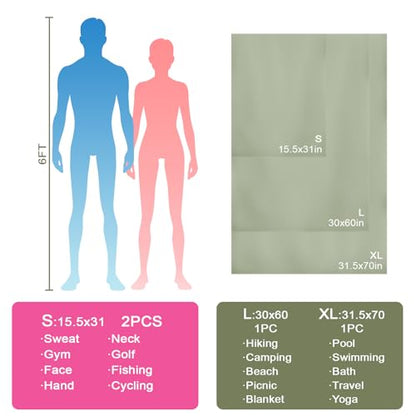 Camping Towel L Size Quick Dry Microfiber Lightweight for Beach Swimming Pool Travel Body Yoga Mat Towels (Army Green, 1 Pack L) - color: Army Green, size: 1 Pack L