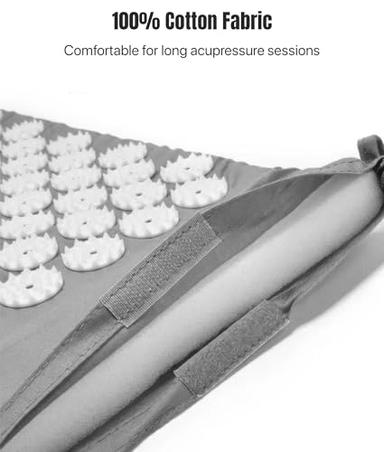 ROMIX Acupressure Mat and Pillow Set, Acupuncture Mat for Back Pain, Neck, Shoulder Pain Relief, Stress Reduction, Wellness Therapy, Cushioned Acupressure Mats with Carry Bag for Men and Women - color: Grey