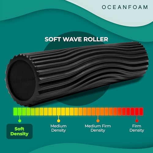 Oceanfoam Soft Tidal Roller (Black) - Low Density Foam Roller for Physical Therapy, Back Pain, Excercise & Stretching - Wave Textured - Yoga, Athletics, & Wellness - Full Size, 20" x 5" - color: Black