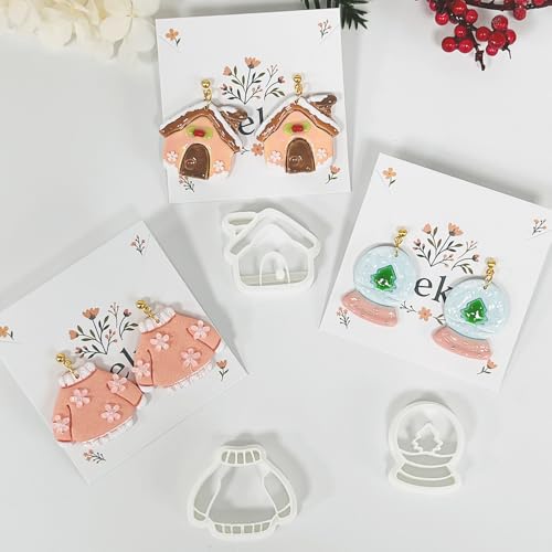 Xaekicr 3 PCS Christmas Polymer Clay Cutters Set – Winter Snow Globe, Sweater, House Clay Cutters for Earrings – Holiday Polymer Clay Molds and Clay Tools for DIY Crafts - color: 2A