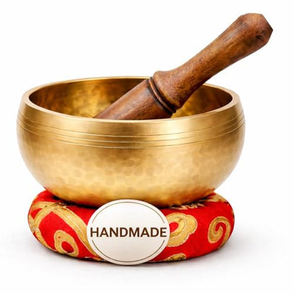 Premium Tibetan Singing Bowl Set - Authentic Handcrafted Mindfulness Meditation Holistic Sound 7 Chakra Healing Gift by Himalayan Bazaar (3 Inch, Gold) - color: Gold - 3 Inch