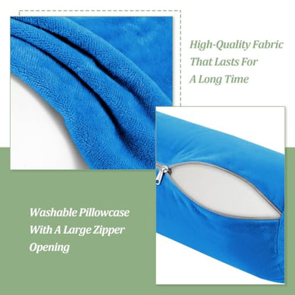 Xindojuz 2 PCS 16 x 6 Inch Support Neck Roll Pillow Cover (Blue) | Round Soft Bolster Pillow Covers with Hidden Zipper, Neck Roll Cylinder Pillowcases for Cylindrical Cushion, Pillow-Case Only - color: Blue