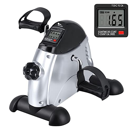 Mini Exercise Bike, himaly Under Desk Bike Pedal Exerciser Portable Foot Cycle Arm & Leg Peddler Machine with LCD Screen Displays - color: Silver and Black