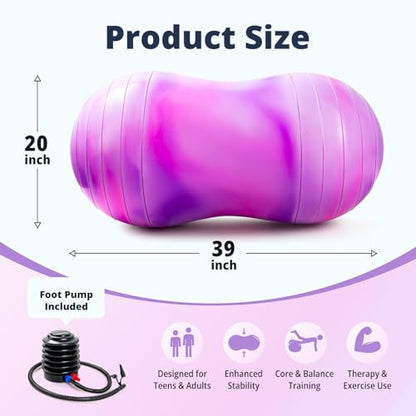 18''/20'' Peanut Ball for Kids & Adults, Anti-Burst Exercise Ball - color: Purple-pink, size: 20''(50cm*100cm)