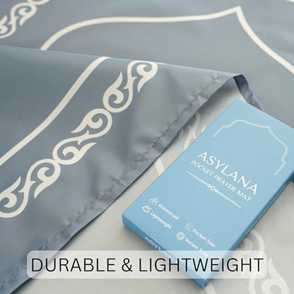 Portable Islamic Pocket Prayer Mat, Waterproof & Lightweight Thin Travel Sajjadah, Foldable Compact Small Muslim Praying Rug with Elastic Band, Essential Salah Gift Accessory - color: Bukhari Gray