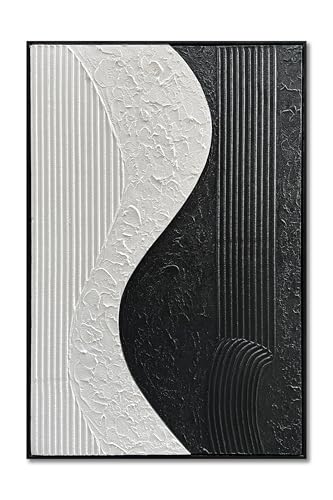 NANKAI Art Hand-Painted Black and White Texture Minimalist Oil Painting 36x24 inch Modern Abstract Art Home Office Wall Decorative Art Oil Painting (with Solid Wood Exterior Frame) - color: Nkhb292