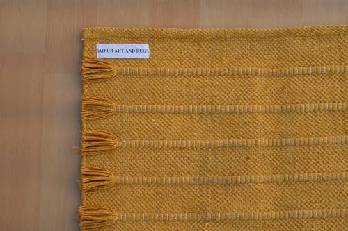 Jaipur art & Rugs Organic Cotton Yoga Mat - Eco-Friendly Hand-Woven Rug - Non Slip & Thick (24”x72”x5mm) for Everyday Fitness at Home - Comfortable Extra-Long - color: Yellow
