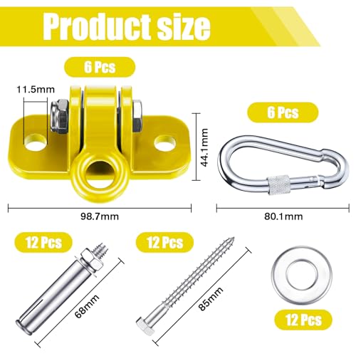 Tandefio 6 Sets of Robust Swing Hangers for Wooden Concrete Set with Swing Hook Screw Bolt Washer Swingset Accessory for Porch Patio Yoga Indoor Outdoor,Over 1800 lb Capacity (Yellow) - color: Gold