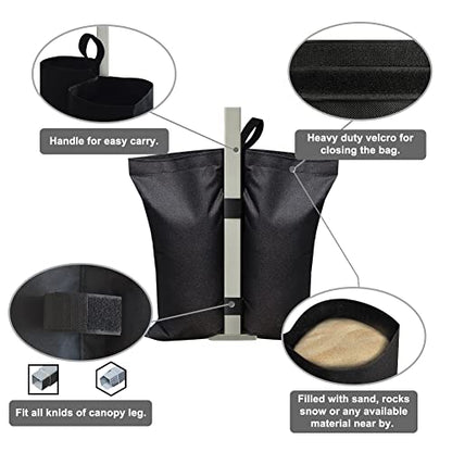 Eurmax USA 130LBS 4-Pack Universal Canopy Weights,Reinforced Double Pockets, Secure Wind Protection,Easy Wrap-Around Installation Heavy Duty Sandbags (Without Sand),Fits All Instant Shelter Legs,Black - color: Black, style: Twin Cylinder Sand