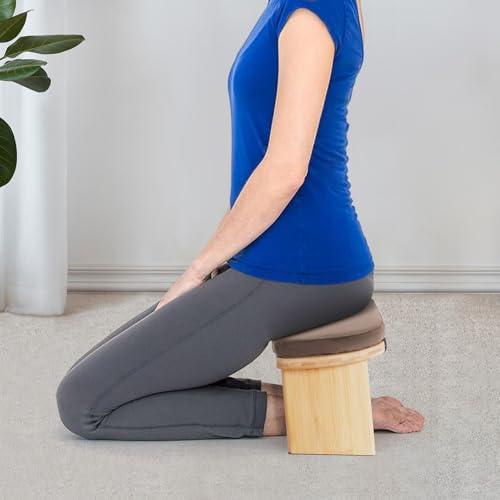 Meditation Bench, Portable Bamboo Meditation Bench Ergonomic Meditation Stool Comfortable Folding Kneeling Meditation Bench with Meditation Cushion for Longer Meditation (Coffee) - color: Coffee