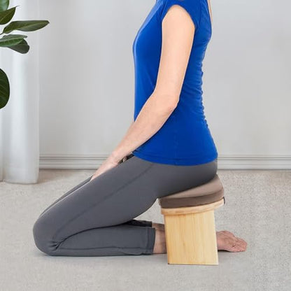 Meditation Bench, Portable Bamboo Meditation Bench Ergonomic Meditation Stool Comfortable Folding Kneeling Meditation Bench with Meditation Cushion for Longer Meditation (Coffee) - color: Coffee