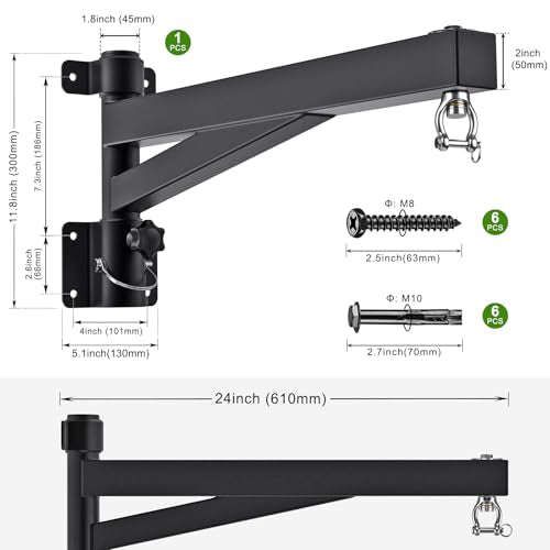 BeneLabel Heavy Bag Hanger for Punching Bag Beam Mount Hardware 360° Rotation Boxing Bag Ceiling Mount I-Beam Hanger for Hanging Heavy Punching Bags Wall Hangers - color: 24" Black wall hanger (Only)