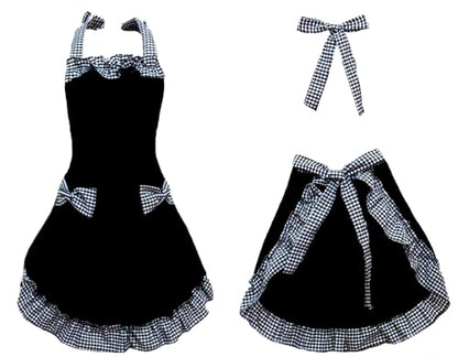 Cotton Kitchen Aprons for women with 2 Pockets Adjustable Neck Strap Chef Apron for Cooking Mothers Day Gifts (Black) - color: Black