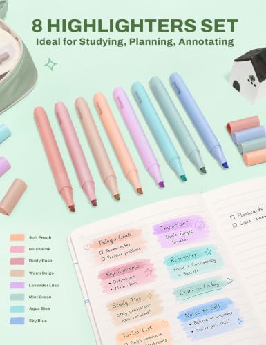SUNEE Pencil Case with Supplies, 54PCS Aesthetic Stationery Set with 8 Pastel Highlighters, 8 Gel Pens Black Ink, 6 Mechanical Pencils, Back to School, College Essentials for Students, Green - color: Green, style: 54 Pack