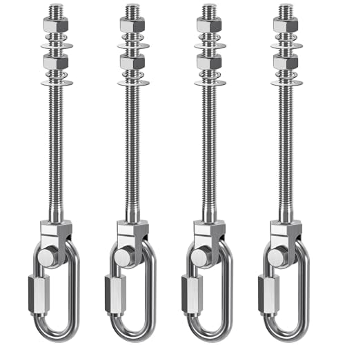 Dolibest Heavy Duty Swing Hanger, 304 Stainless Steel Swing Bolts w/Quick-Connect Carabiner, Swing Hook w/Dual-Screw Locking for Hammock, Yoga Swing, Porch Swing for Wood/Metal Beam-(M10X7'')-1500LB - color: M10X7''-4PCS