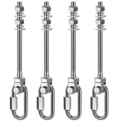Dolibest Heavy Duty Swing Hanger, 304 Stainless Steel Swing Bolts w/Quick-Connect Carabiner, Swing Hook w/Dual-Screw Locking for Hammock, Yoga Swing, Porch Swing for Wood/Metal Beam-(M10X7'')-1500LB - color: M10X7''-4PCS