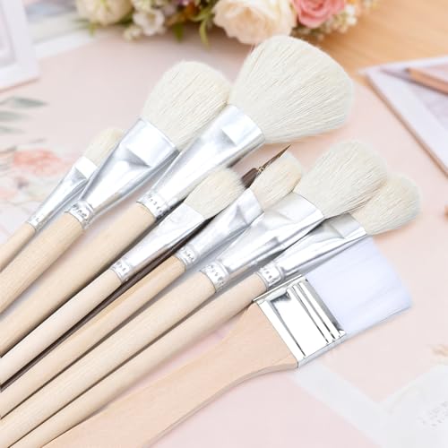 10Pcs Pottery Glazing Brushes, Ceramic Glaze Brushes Set for Watercolor Paintbrush Goat Hair Blending Brush for Acrylic Painting, Clay, Oil Painting Pottery Tools