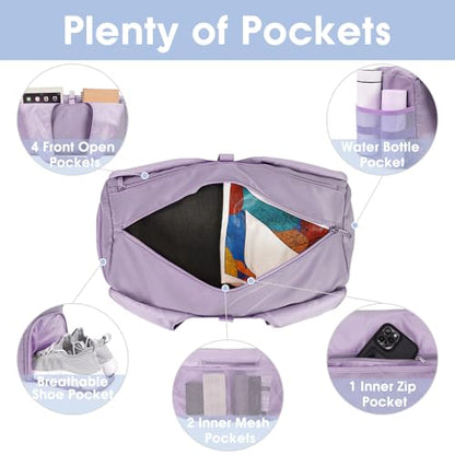 Sportsnew Tote Yoga Mat Gym Bag 20L Women W/Shoe Compartment Wet Dry Pocket - color: Purple
