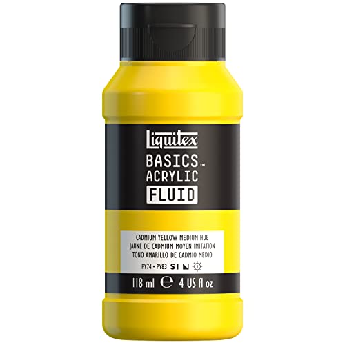 Liquitex BASICS Acrylic Fluid Paint, 4-oz Bottle, Cadmium Yellow Medium Hue | Super Versatile, Fine Art Pigments; Fluid Consistency, Vibrant satin colors, Permanent, Lightfast, Water-Resistant Finish - color: Cadmium Yellow Medium Hue, style: 118ml (4-oz)