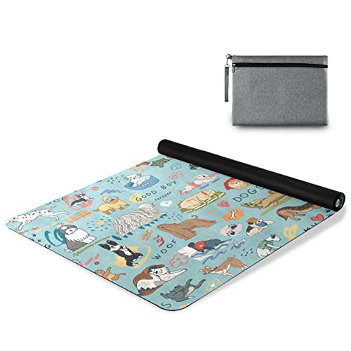 Different Dogs Yoga Mat Non Slip Natural Rubber Fitness Exercise Mat for Home Workout Gym Stretching Pilates Mats with Carrying Bag 71" x 26"
