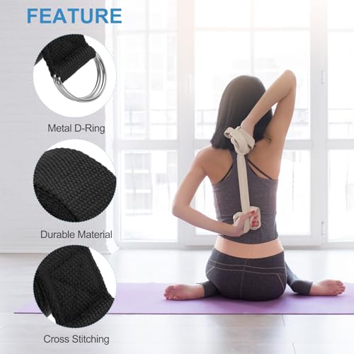 PATIKIL Yoga Strap for Stretching Cotton Yoga Belt with Adjustable Metal D-Ring Buckle Stretch Band for Fitness Pilates - color: Black