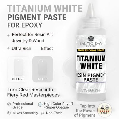 BALTIC DAY Titanium White Epoxy Resin Pigment Paste, Extra Large 191g (6.7oz) – Opaque Resin Colorant, Highly Concentrated Epoxy Dye, Mica Powder Alternative for Resin Art, Ocean Waves, Jewelry, Tumblers & Crafts - color: Titanium White