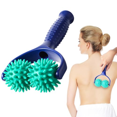 Handheld Spiky Massage Balls Rollers, 2 Wheel Spiky Massage Ball Rollers Silicone Manual Massage Roller with Handle Pressure Point Muscle Massage Tool for Foot Arm Body Neck Leg Pain Pressure Relief - color: Blue Green