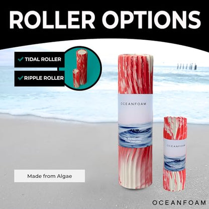 Oceanfoam Tidal Roller - Red Marbled - Muscle Massage Foam Roller for Back Pain & Stretching - Firm and Ergonomic Wide Wave Textured - Yoga, Athletics, & Wellness - Full Size, 20" x 5" - color: Red Marbled