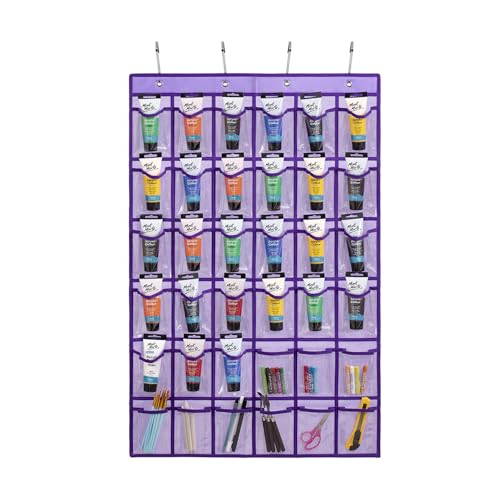 TEMUORG Hanging Acrylic Paint Tubes Organizer Over the Door Art Supplies Storage Markers 36 Pocket Holder for Pastels Crayons Brushes Tools (Purple) - color: Purple