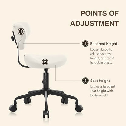 Ergonomic Rolling Stool with Backrest, Adjustable Swivel Chair, Vanilla - color: Vanilla, size: Standard with Backrest