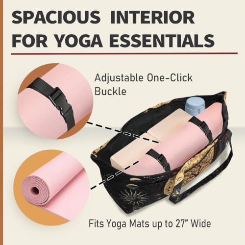 Yoga Mat Bag Yoga Tote Bag with Large Waterproof Zipper Pocket and Drawstring Pocket Yoga Mat Bag Carrier Fit Most Size Mats and All You Stuff - color: black beige