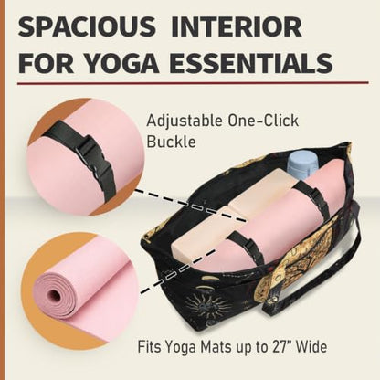 Yoga Mat Bag Yoga Tote Bag with Large Waterproof Zipper Pocket and Drawstring Pocket Yoga Mat Bag Carrier Fit Most Size Mats and All You Stuff - color: black beige
