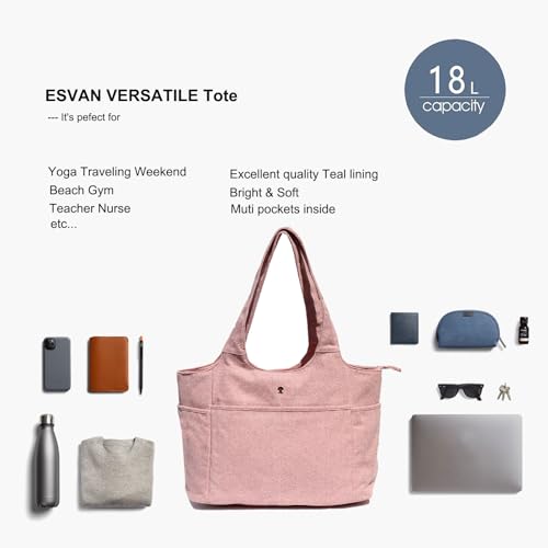 ESVAN Yoga Tote Bag Mat bag Women Shoulder Bags Carryall Tote for Travel Office Workout Gym Nurse Beach - color: Linen Pink