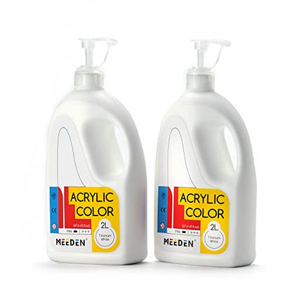 MEEDEN 2-Pack Titanium White Acrylic Paints with Pump Lids, 1/2 Gallon (2L /67.6 oz.) Heavy-Body Non-Toxic Rich Pigment Color, Perfect for Art Class, Wall Painting, Painting Party & Creative DIY - color: Titanium White,2-pack