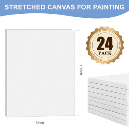FUMILE 8x10 Canvas for Painting Stretched, 24 Pack Canvases for Painting-5/8 in Profile Primed White Blank Painting Canvas Value Pack for Oil & Acrylic Paint - size: 8x10