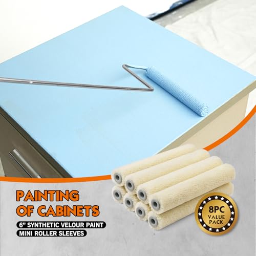 ROLLINGDOG 6" Paint Roller Covers Synthetic Velour Paint Roller | 6 inch Paint Roller Sleeves for Smooth Walls and Ceilings, 8PC, 5mm nap - color: 8PC Synthetic Velour Roller sleeves