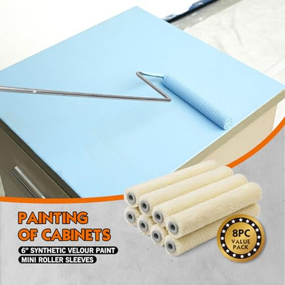 ROLLINGDOG 6" Paint Roller Covers Synthetic Velour Paint Roller | 6 inch Paint Roller Sleeves for Smooth Walls and Ceilings, 8PC, 5mm nap - color: 8PC Synthetic Velour Roller sleeves