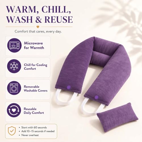 Premium Lavender Microwavable Neck Wrap Set, Heating Pad with Eye Pillow | Microwavable neck heating pad set with washable covers, lavender, Himalayan salt & buckwheat hulls, relaxing spa gift.
