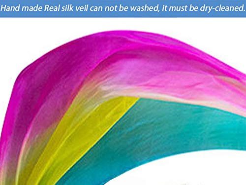 KIKIGOAL 2pcs 2.5x0.9M/98.43"x35.43" Multi-Color Dance Silk Veil Poi - color: pink yellow blue, size: 2.5x0.9M/98.43"x35.43"