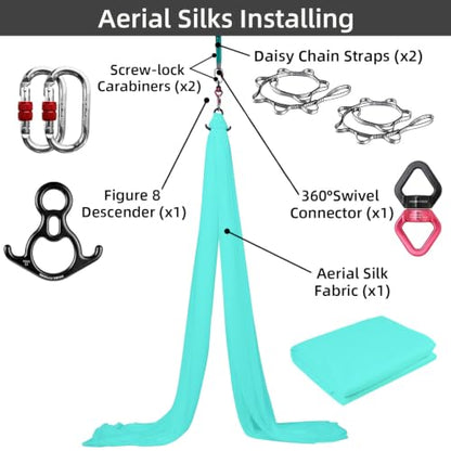 PRIOR FITNESS Aerial Silks Kit, SGS&CE Certified, 9/15/20Yards - color: Light Green, size: S(9 Yards)