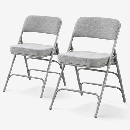 Folding Chair Fabric Padded Seat Indoor Foldable Chair Grey 2 Pack - color: Gray X2