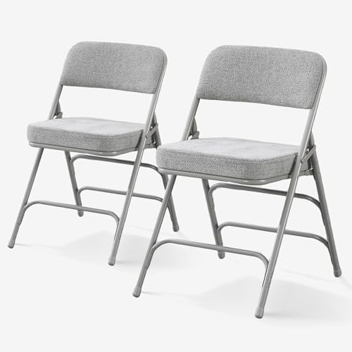 Folding Chair Fabric Padded Seat Indoor Foldable Chair Grey 2 Pack - color: Gray X2