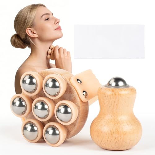 Wooden Handheld Massager, 2-Pack Multi-Roller for Body Contouring