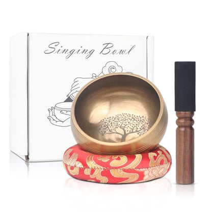 Kmise Tibetan Singing Bowls Set- Handmade in Nepal Meditation Sound Bowls for Yoga, Meditation, Mindfulness, Healing and Chakra Balancing, Stress Relief (3.5', World Tree) - color: 3.5inch World Tree