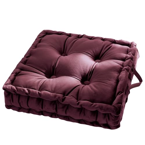 vctops Christmas Square Solid Color Velvet Seat Cushion with Handle Tufted Thicken Chair Pad Tatami Floor Pillow Cushion 16.5"x16.5"x4" Red - color: Red
