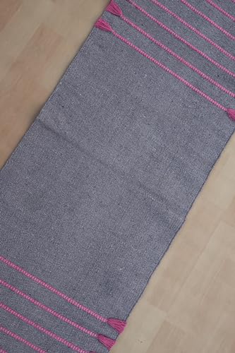Jaipur Art & Rugs Cotton Yoga Rug - Eco-Friendly Hand-Woven Thick Mat (24”x72”x5mm) for Everyday Fitness at Home - Comfortable & Extra-Long - color: Grey-Pink
