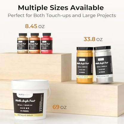 Nicpro Metallic Gold Acrylic Paint, 69oz/2040ml Large Gold Leaf Paint | Non Toxic, Non Fading Craft Paints for Metal, Wood, Clay, Fabric, Canvas, Furniture, Handcrafts, Art Supplies - color: Gold, size: 69 Fl Oz (Pack of 1)