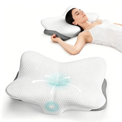 Ergonomic Memory Foam Cervical Pillow for Neck Pain Relief Support | Contour Design With Dual Heights, Breathable Washable Pillowcase, Orthopedic Pillows for Side, Back & Stomach Sleepers, White - color: White, size: Butterfly